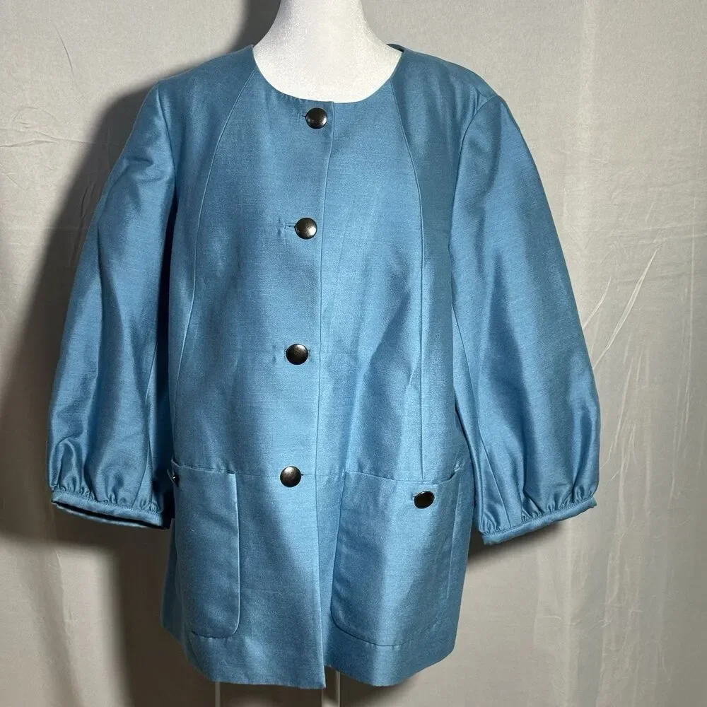 NWT Banana Republic Women’s Silk Blend Jacket Blue Button Front  L Career Dressy